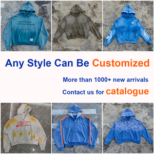 Huili OEM Axit Rửa Dày Bông Zip Up Áo Người Đàn Ông Tùy Chỉnh Màn Hình In Quá Khổ Phù Hợp Với Đau Khổ Ripped Áo Cổ Điển - Product Image 6