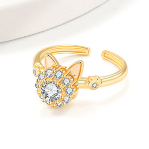 Cute <b>Cat</b> Finger <b>Ring</b> Adjustable Insert Zircon Copper Gold Plated Spin Anxiety Non Tarnish Stress Relief Jewelry For Girls - Product Image 3