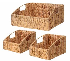 Juego de 3 Cestas de Almacenamiento Rectangulares de Mimbre Natural Tejido a Mano, Ecológicas, con Asa Integrada para Estantes del Hogar - Product Image 1