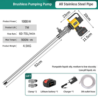 Pompe à fût industrielle sans fil haute pression Cavitt 1000W, sans balais, avec tube en acier inoxydable, 70L/min, pour liquides à viscosité moyenne-basse