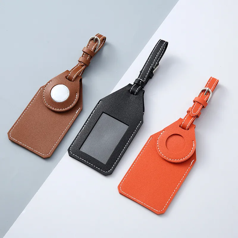 Custom Travel Accessories Leather Luggage Tag Gps Rfid Air Tag Airtag Tracker Case Luggage Tag With Airtag