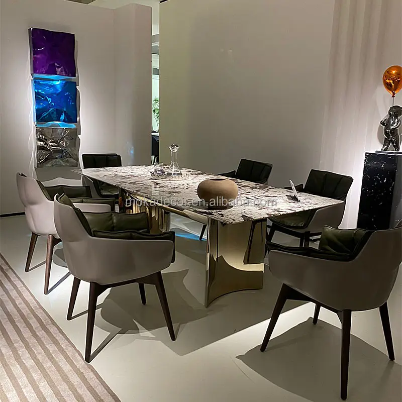 Juego de mesa de 6 sillas de comedor superior de mármol de diseño de lujo moderno, muebles de comedor, mesa y sillas para comedor