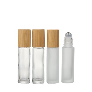 Botella cilíndrica de lujo marrón para perfume, 10 ml, vacía, transparente, de vidrio, con collar de metal, serigrafiada en azul. - Product Image 4