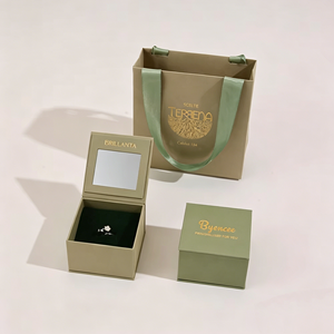 Mirror-Integrated Simple Luxury Jewelry Gift <b>Box</b> Set Recycled Magnetic Closure <b>Matching</b> Ribbon Bag Flip-Town Design - Product Image 3
