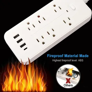 New Product US Surge Protector USB Power Strip 6 Hole Grounded Outlet Extender1.2m 3 USB 6 Outlets Plug Adapter