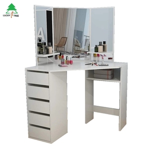 Tocador de madera para tocador, juego de mesa con espejo de iluminación LED, diseño único - Product Image 4