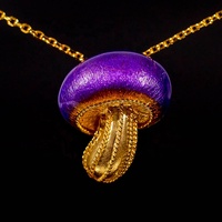 European American Gold Vermeil Sand Blast Designer Anhänger Halskette mit Fallschirm Heißluft ballon Emaille Pilz