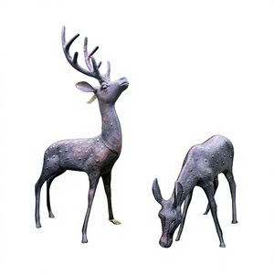 Large Bronze Finish Deer Statue Garden Supplies Decor Outdoor Figurine <b>Hand</b> <b>Casted</b> Metal Doe & Reindeer Sculpture For Decoration - Product Image 1