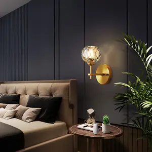 Gaya Eropa Postmodern Nordic Kristal K9 Lampu Dinding Led Tunggal Kepala Tembaga Ruang Makan Lorong Kristal Kaca Lampu Dinding Sconces