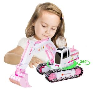 Menina brinquedo 1/24 6CH escavadeira controle remoto com DIY brinquedo rc luz e música liga escavadeira rosa brinquedo engenharia - Product Image 2