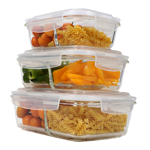 2 Partition Glass Lunch Box Compartment Meal Prep Containers 320 Ml Food Container With Lids Round Square 1 & 3 Bento