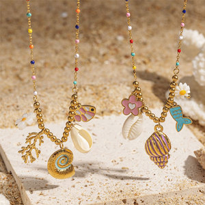 สร้อยคอจี้แฟชั่นฮาวายฤดูร้อน สร้อยคอเหล็กกล้าไร้สนิม 316L เครื่องประดับชุบทอง 14k 18k PVD สร้อยคอรูปเปลือกหอยสำหรับผู้หญิง - Product Image 3