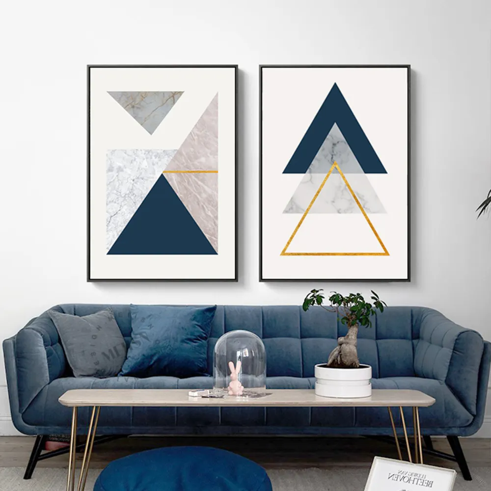 Wholesale Vertical Nordic Geometry Framed Canvas Wall Art For Home Decor
