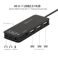 HUB USB2.0 Type-C à 3 ports + carte son virtuelle HD7.1, double prise audio CTIA/OMTP 3,5 mm, Plug&Play sans pilote pour ordinateur portable