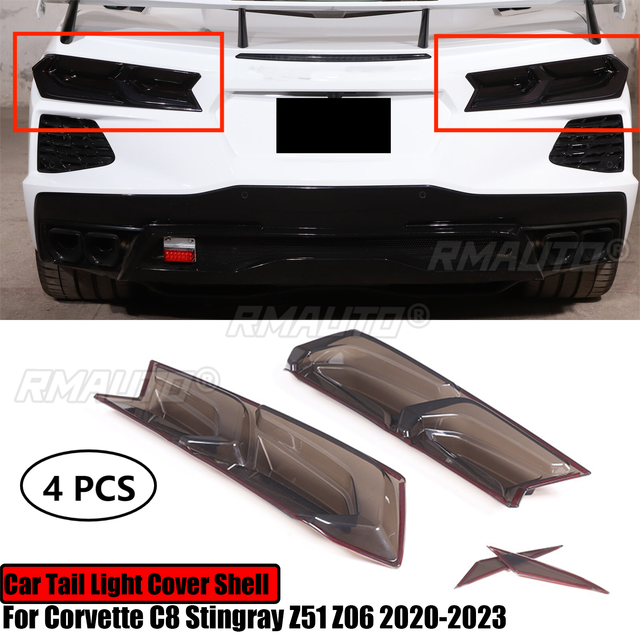 For Chevrolet Corvette C8 Stingray Z51 Z06 2020-2023 Car Tail Light Cover Shell Smoked Black Lampshade Protector Blackout Len