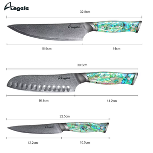 Ensemble de couteaux de chef en acier Damas de qualité supérieure avec manche ergonomique en résine de nacre écologique, ambidextre, finition hautement polie - Product Image 2