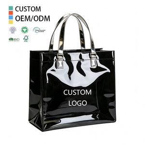 Sac fourre-tout en PVC TPU noir pour femmes, imperméable, durable, élégant, pour les courses quotidiennes et l'utilisation au bureau - Product Image 1