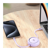 Kabel Pengisi Daya Multi Fungsi 100W 1M Retractable Type C ke Type C dengan Kotak Penyimpanan, Kabel Data USB Standar 5A untuk Ponsel