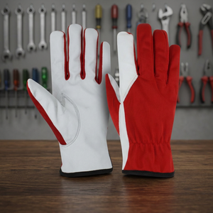 Gants de travail en cuir rouge et blanc avec paume antidérapante et poignet élastique, gants de sécurité polyvalents - Product Image 2