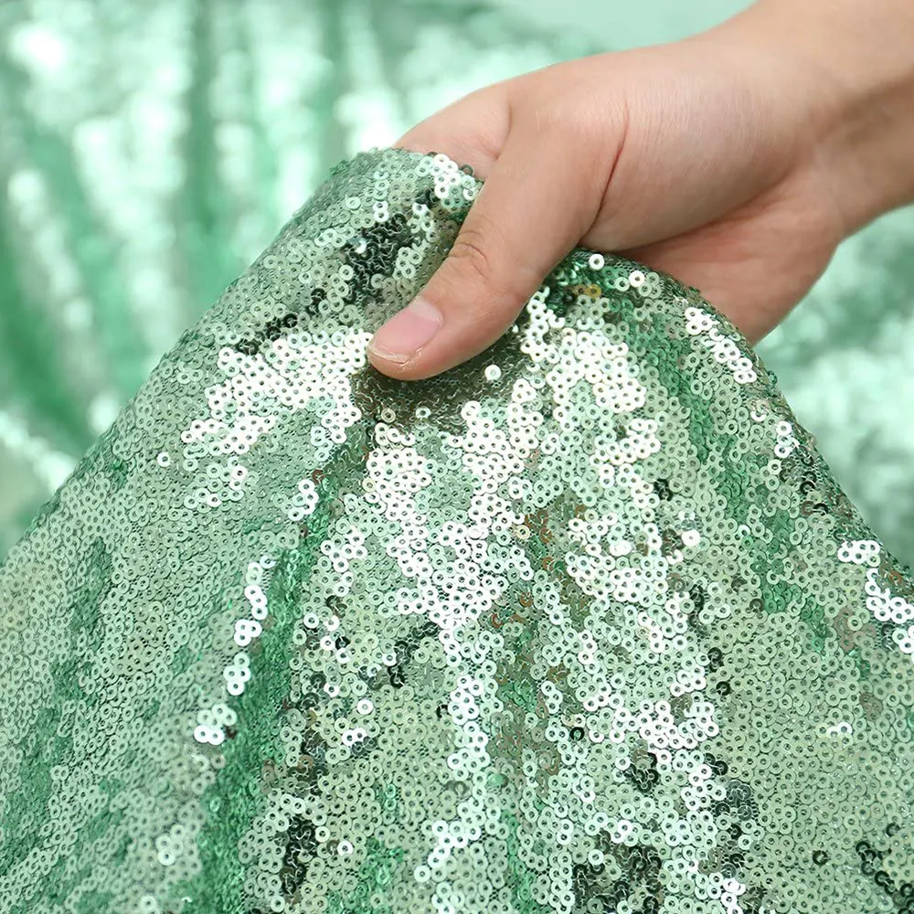 New Design Fashion Wedding Dress Embroidery Sequin Fabrics 3mm Mint Green Glitter Fabric