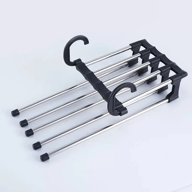 Foldable Stainless Steel 5 in 1 Pant Rack Shelves Clothes Hangers Multi-functional Magic Pants Hangers for Wardrobe