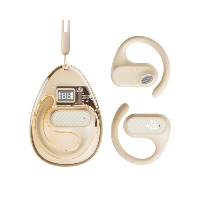 Transparent Ear Hook Smart Real-Time AI Translation Earphones Digital Display In-Ear JL Chipset High-Definition Sound for