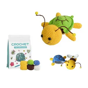 Easy-To-Do Animal Yarn Learn To Beginner Mini Craft DIY Turtle Beginners Crochet Kit with Step-by-Step Video Tutorials