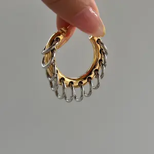 Vintage Hypoallergenic Jewelry 18k Gold Plated Stainless Steel Two Tone Unique Gypsy Fringe Earrings For Women YF3634