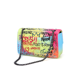 Sac bandoulière personnalisé en cuir PU pour femme, nouveau sac à main de créateur couleur arc-en-ciel, sac à bandoulière graffiti pour femme, sac à main - Product Image 4