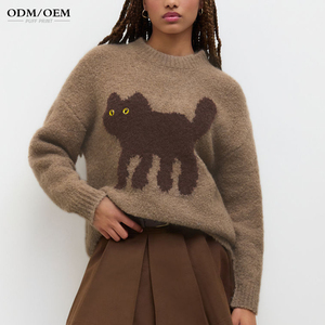 Suéter de punto jacquard de oveja personalizado al por mayor para mujer, de manga larga, cuello redondo, a la moda - Product Image 3