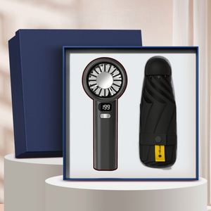 Ensemble cadeau 2-en-1 : Éventail en papier imprimé UV fait main et parapluie capsule, personnalisable avec logo et couleur, pour entreprises - Product Image 2