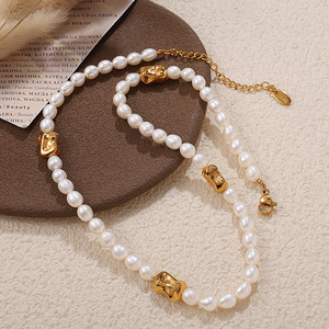 Pearl Necklace <b>Bracelet</b> <b>Set</b> Imitation Pearl Gold Accents Women's Party Jewelry Fashion Light Luxury <b>Set</b> - Product Image 2