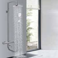 HOMEDEC Système de douche apparent en laiton chromé, mitigeur de douche triple fonction pour salle de bain, avec douchette pluie et douchette à main réglable