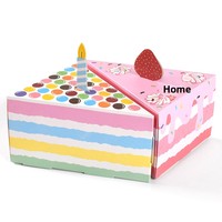 Boîte cadeau créative en forme de gâteau triangulaire pour fête d'anniversaire, en carton blanc avec impression offset, présentoir de bonbons rose mignon pour table