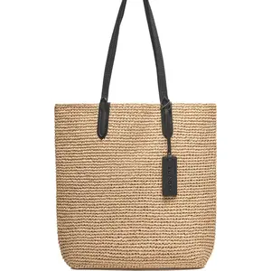 En satış tasarım moda mat rafya yaz kadın saman örme kadın çantası plaj çantası