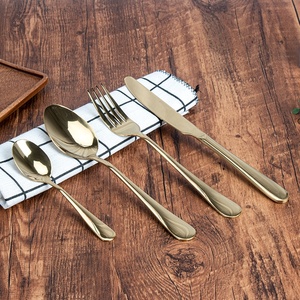 Thấp moq 12 cái vàng gương đánh bóng thép không gỉ bền vững thiết lập dao kéo với dao thìa dĩa - Product Image 5