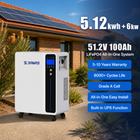 Sistem Baterai Surya Terintegrasi 5kW 5.12kWh 51.2V 100Ah dengan Fungsi UPS, Peralihan 10ms, Gelombang Sinus Murni untuk Rumah