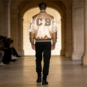 Chaqueta Bomber Personalizada de Satén de Secado Rápido con Letras Bordadas, Cremallera, Acolchado de Poliéster y Nylon, Chaqueta de Vuelo para Hombre - Product Image 4