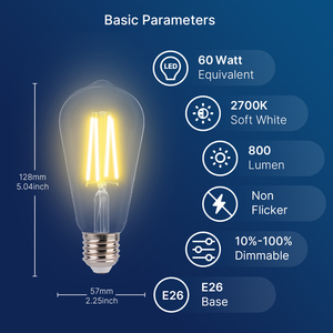 Lampadina <span class=keywords><strong>LED</strong></span> Dimmerabile Certificata Energy Star 7W/60W ST19 Vetro Trasparente 2700K Bianco Caldo Residenziale Attacco E26 CRI90 15000 Ore - Product Image 2