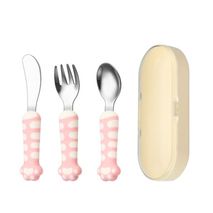Juego de cubiertos para niños de acero inoxidable 304 con diseño de pata de gato, cuchillo, tenedor y cuchara para bebés, entrenamiento de autoalimentación de 2 a 4 años - Product Image 5