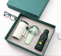 Coffret Cadeau d'Affaires Promotionnel Personnalisé avec Logo : Gobelet en Acier Inoxydable, Batterie Externe, Parapluie – Coffret Cadeau 3-en-1 avec Impression Letterpress Bona