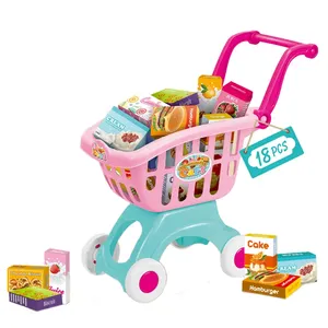 high quality supermarket food play set shopping cart toy for children