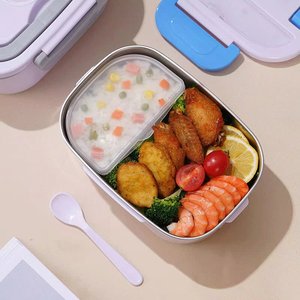 Boîte à lunch chauffante électrique à double niveau, chauffe-plat portable pour voiture et maison - Anti-fuite, doublure en acier inoxydable 304, NOUVEAU 2025 - Product Image 1