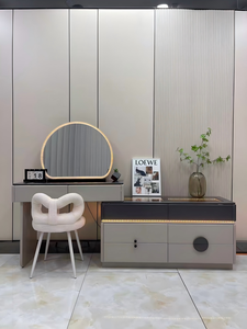 Table de maquillage moderne avec miroir éclairé et tiroirs de rangement pour meubles de chambre - Product Image 1