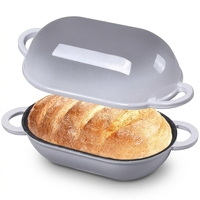Cocotte ovale 5QT en fonte émaillée, couvercle auto-égouttant à picots, pour cuisson du pain, rôtissage, braisage et mijotage, compatible four
