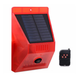 Alarme sonore et lumineuse à énergie solaire avec capteur infrarouge, dispositif d'avertissement de sécurité extérieur, corps en plastique de couleur rouge - Product Image 1