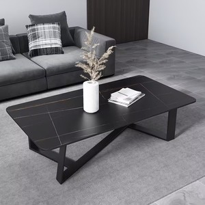 Table basse moderne simple en bois et dalle de roche, style luxe léger, nouveau modèle 2025, table à thé centrale pour petit appartement, salon - Product Image 3