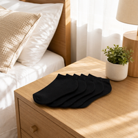 Chaussettes invisibles pour femmes, coupe basse, sans couture, en mélange de coton, douces, respirantes, avec bord côtelé, couleur unie noire, lot multiple