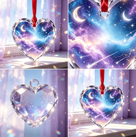 Ornement de Noël personnalisable en verre transparent imprimé UV, en forme de cœur ou rond, à suspendre, pour cadeaux de fêtes