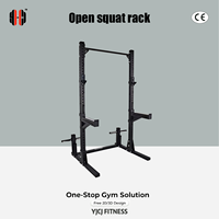 Support de barre d'haltères ouvert et durable avec supports de repose réglables, manchons de rangement et stabilisateur transversal, unisexe, pour salle de sport commerciale, rack de squat